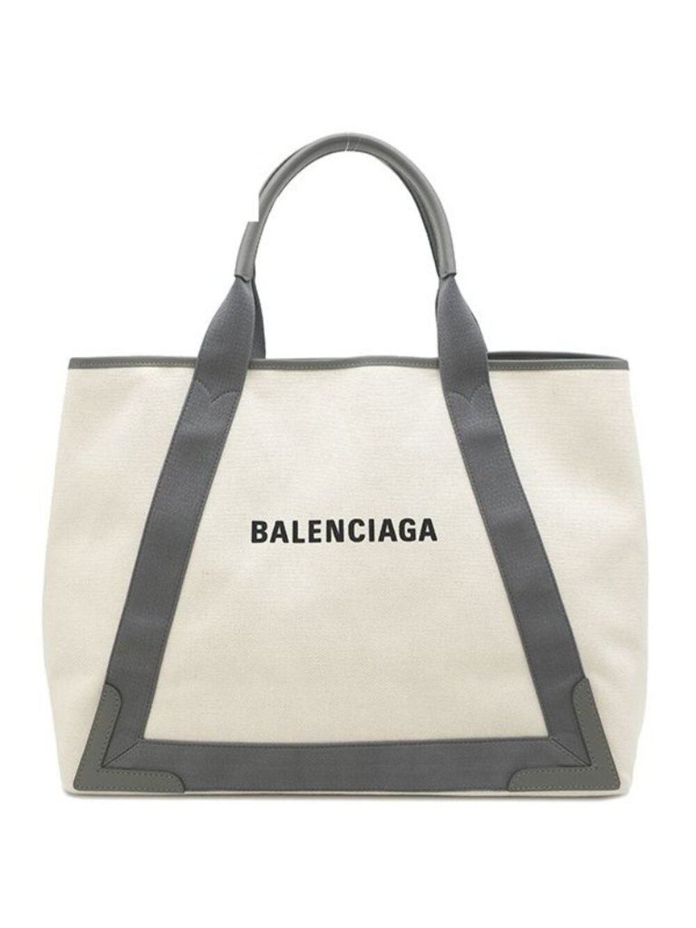 Balenciaga Tote Bag Navy Cabas M Canvas Leather Natural Gray Silver White Logo